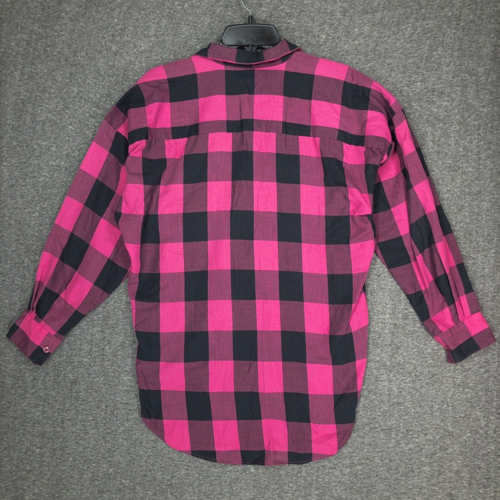 Vintage Directions by Brooks Womens M Pink Black Plaid Button Up Shirt Grunge - Picture 2 of 10